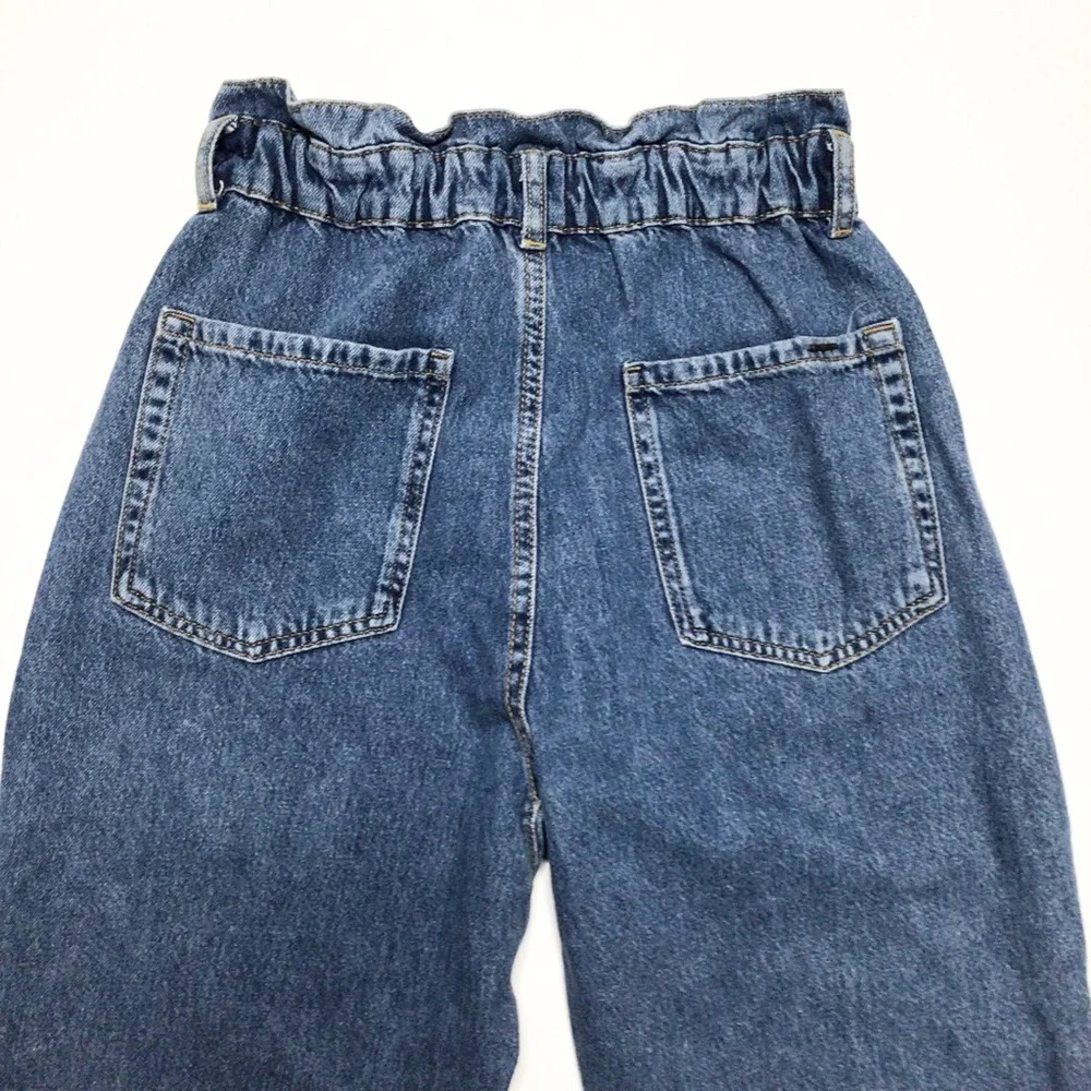 Zara High Rise Paper Bag Waist Denim Jeans Size 4 - Picture 5 of 12